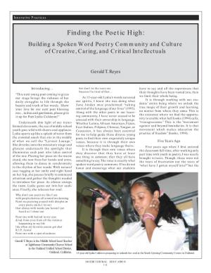 Finding the Poetic High: Building a Spoken Word Poetry Community and Culture of Creative, Caring, and Critical Intellectuals