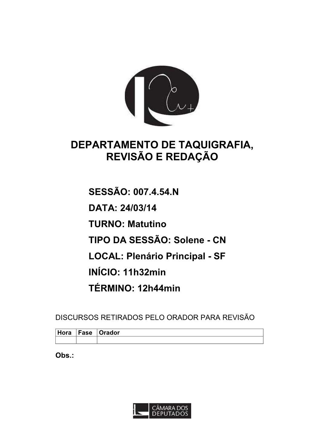 Departamento De Taquigrafia, Revisão E Redação