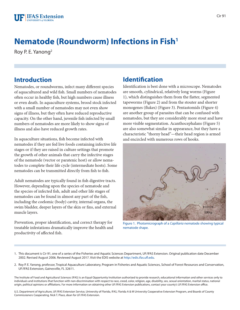 Nematode (Roundworm) Infections in Fish1 Roy P