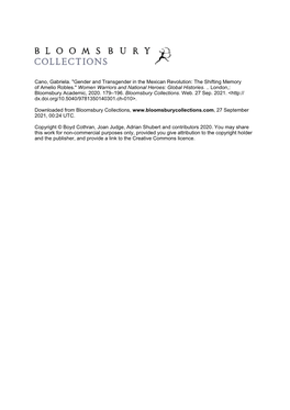 Cano, Gabriela. "Gender and Transgender in the Mexican Revolution: the Shifting Memory of Amelio Robles." Women Warriors and National Heroes: Global Histories