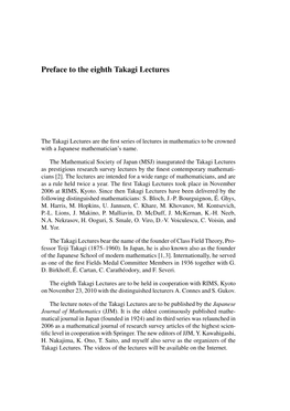 Preface to the Eighth Takagi Lectures