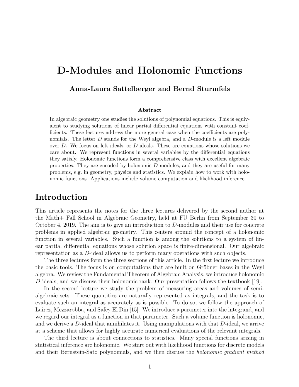 D-Modules and Holonomic Functions