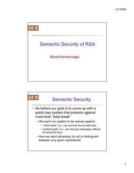 Semantic Security of RSA Semantic Security