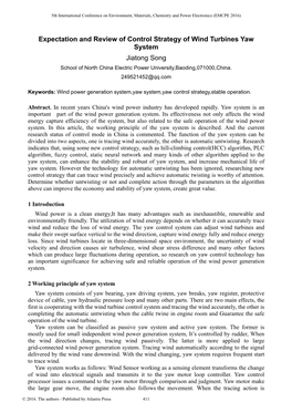 Expectation and Review of Control Strategy of Wind Turbines Yaw System Jiatong Song School of North China Electric Power University,Baoding,071000,China