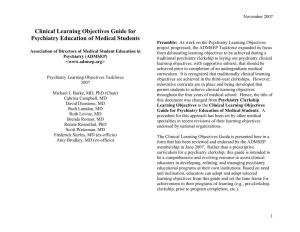 Clinical Learning Objectives Guide for Psychiatry Education of Medical