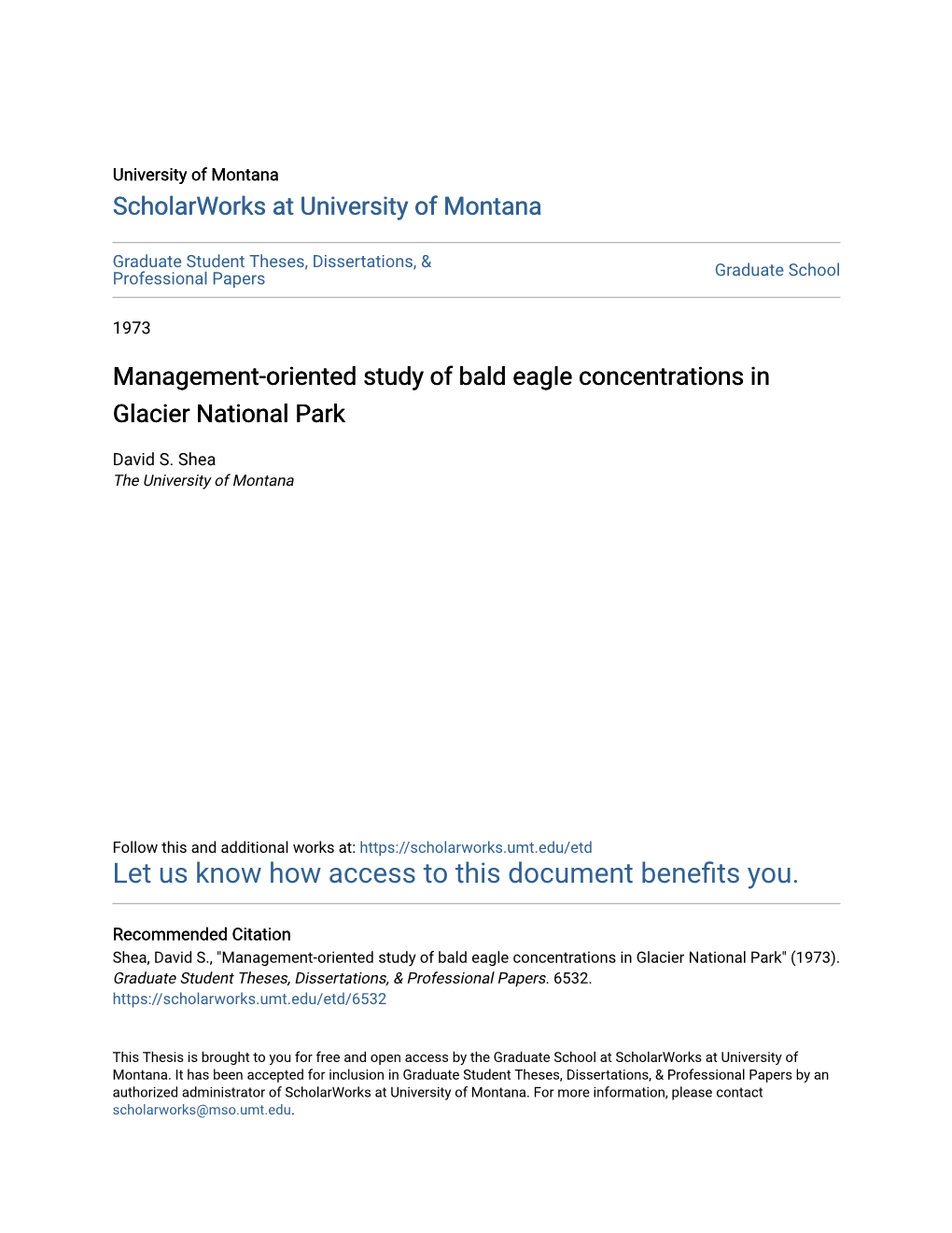 Management-Oriented Study of Bald Eagle Concentrations in Glacier National Park