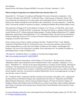 News Release Samuel Proctor Oral History Program (SPOHP), University of Florida, December 11, 2013