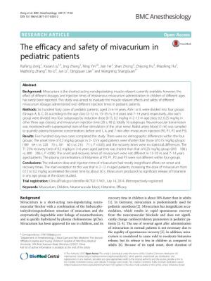 The Efficacy and Safety of Mivacurium in Pediatric Patients