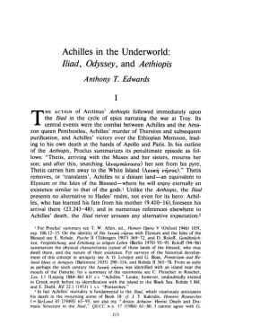 Achilles in the Underworld: Iliad, Odyssey, and Aethiopis Anthony T