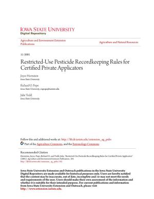 Restricted-Use Pesticide Recordkeeping Rules for Certified Private Applicators" (2001)