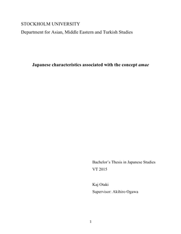 Bachelor's Thesis in Japanese Studies VT 2015 Kaj Otaki Supervisor