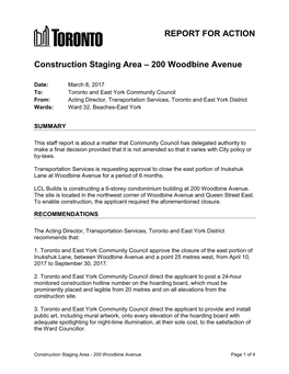 Construction Staging Area – 200 Woodbine Avenue