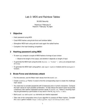 Lab 3: MD5 and Rainbow Tables