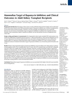 Mammalian Target of Rapamycin Inhibitors and Clinical Outcomes in Adult Kidney Transplant Recipients