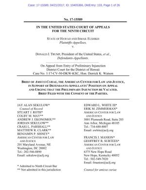 Brief of Amicus Curiae, the American Center for Law and Justice, In