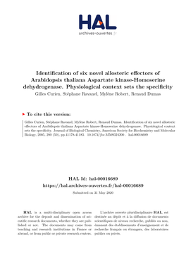 Identification of Six Novel Allosteric Effectors of Arabidopsis Thaliana Aspartate Kinase-Homoserine Dehydrogenase