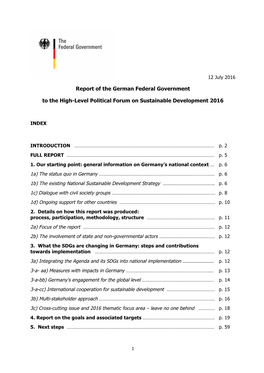 Report of the German Federal Government to the High-Level Political Forum on Sustainable Development 2016