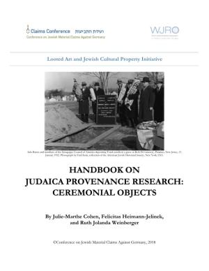 Handbook on Judaica Provenance Research: Ceremonial Objects