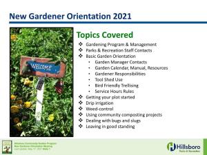 New Gardener Orientation 2021