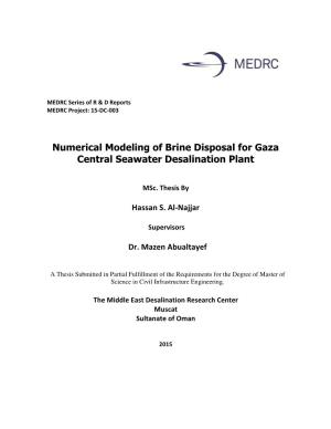 Numerical Modeling of Brine Disposal for Gaza Central Seawater Desalination Plant