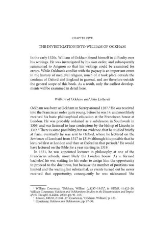 THE INVESTIGATION INTO WILLIAM of OCKHAM in the Early 1320S