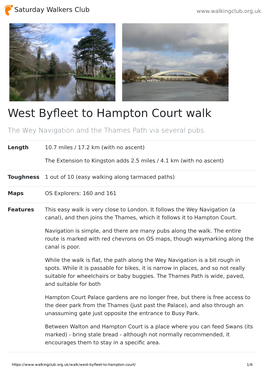 West Byfleet to Hampton Court Walk