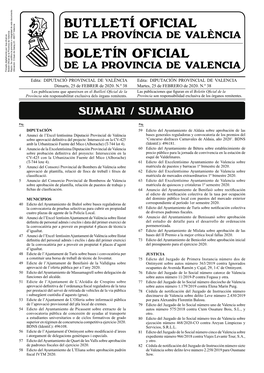 DIPUTACIÓ PROVINCIAL DE VALÈNCIA Edita: DIPUTACIÓN PROVINCIAL DE VALENCIA Dimarts, 25 De FEBRER De 2020