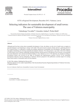 Selecting Indicators for Sustainable Development of Small Towns: the Case of Valmiera Municipality