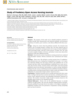Study of Predatory Open Access Nursing Journals Marilyn H
