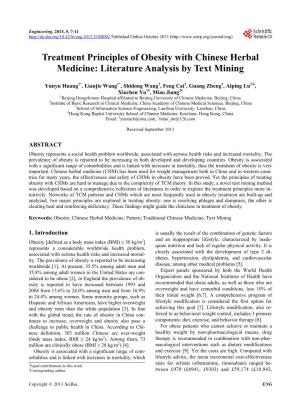 Treatment Principles of Obesity with Chinese Herbal Medicine: Literature Analysis by Text Mining