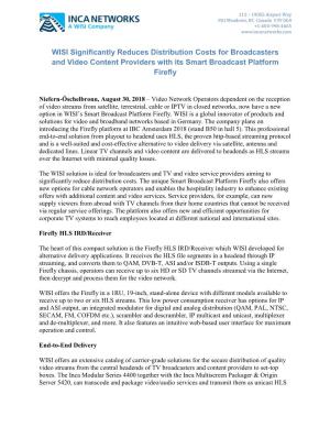 WISI Significantly Reduces Distribution Costs for Broadcasters and Video Content Providers with Its Smart Broadcast Platform Firefly