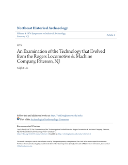 An Examination of the Technology That Evolved from the Rogers Locomotive & Machine Company, Paterson, NJ