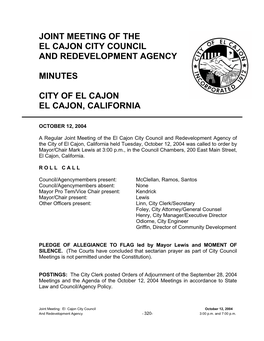 Joint Meeting of the El Cajon City Council and Redevelopment Agency Minutes City of El Cajon El Cajon, California