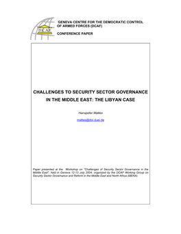 Challenges to Security Sector Governance in the Middle East: the Libyan Case