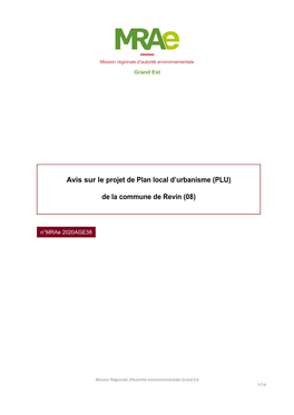 Avis Sur Le Projet De Plan Local D'urbanisme (PLU)