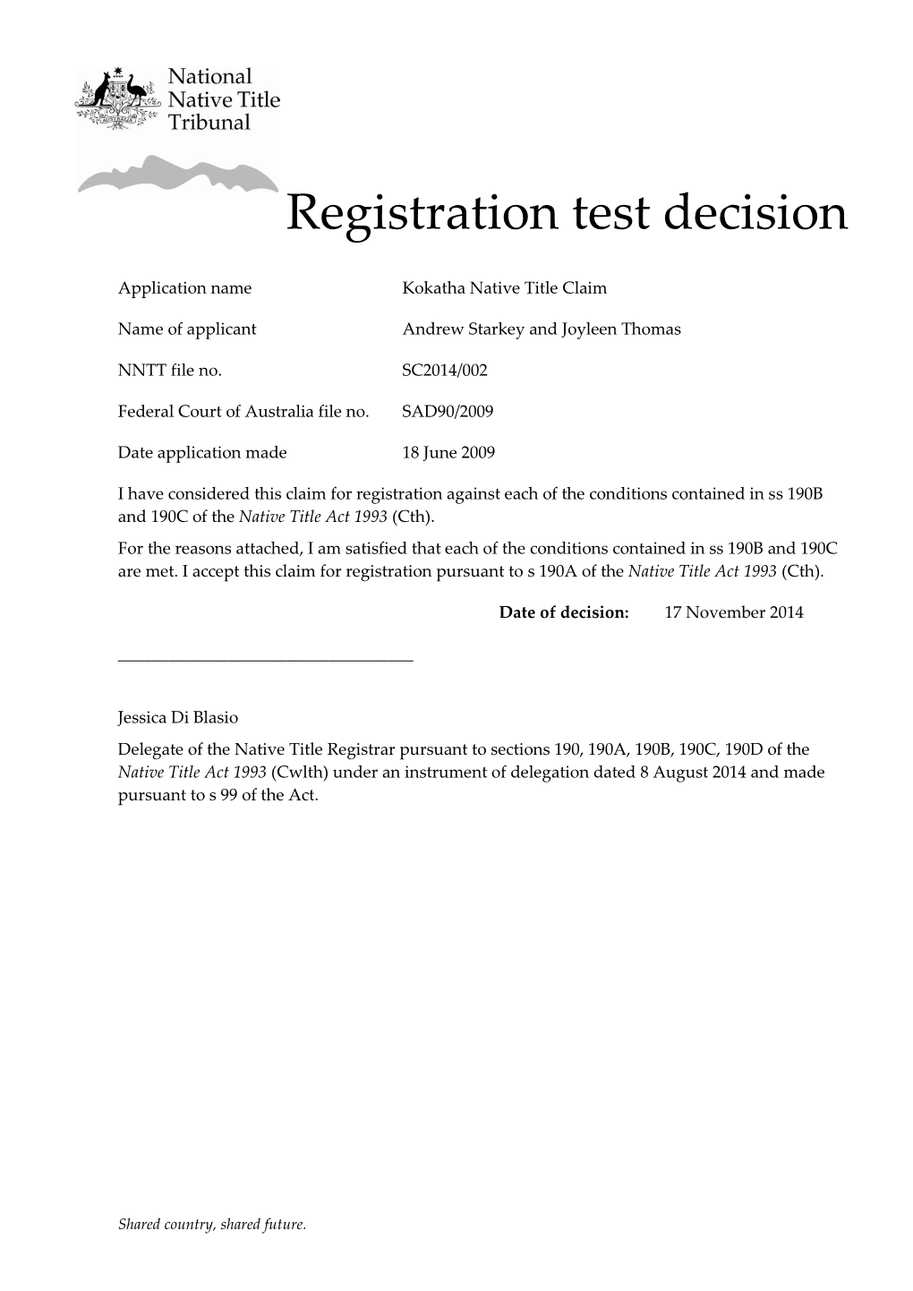 Registration Test Decision