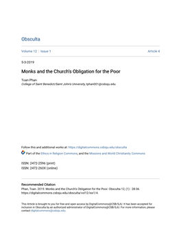 Monks and the Church's Obligation for the Poor