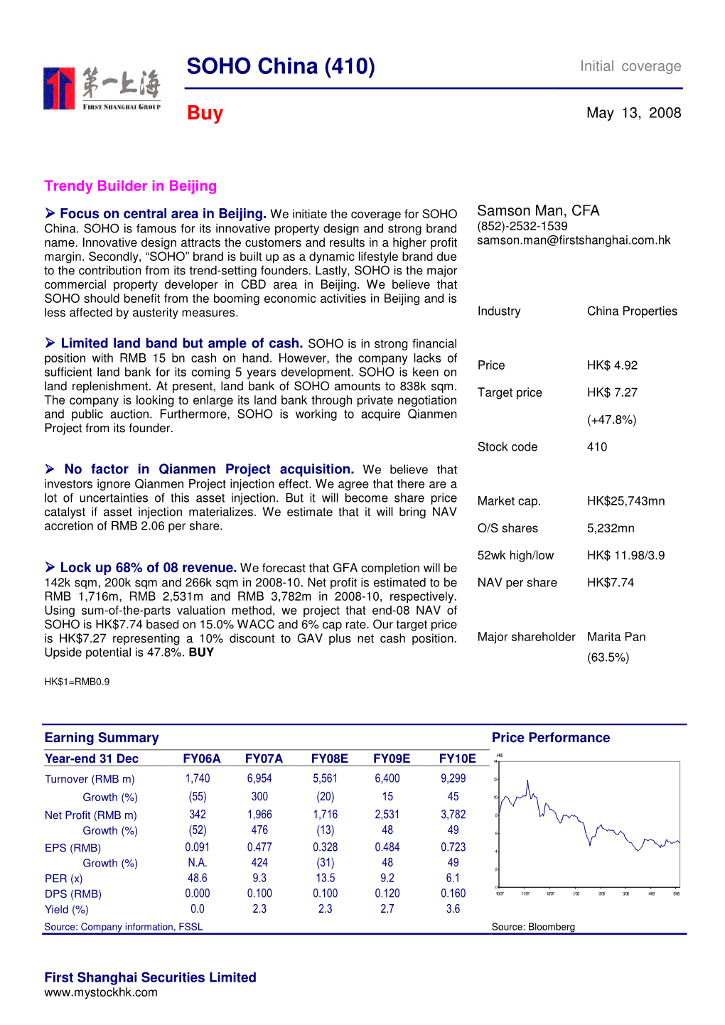 SOHO China (410) Initial Coverage