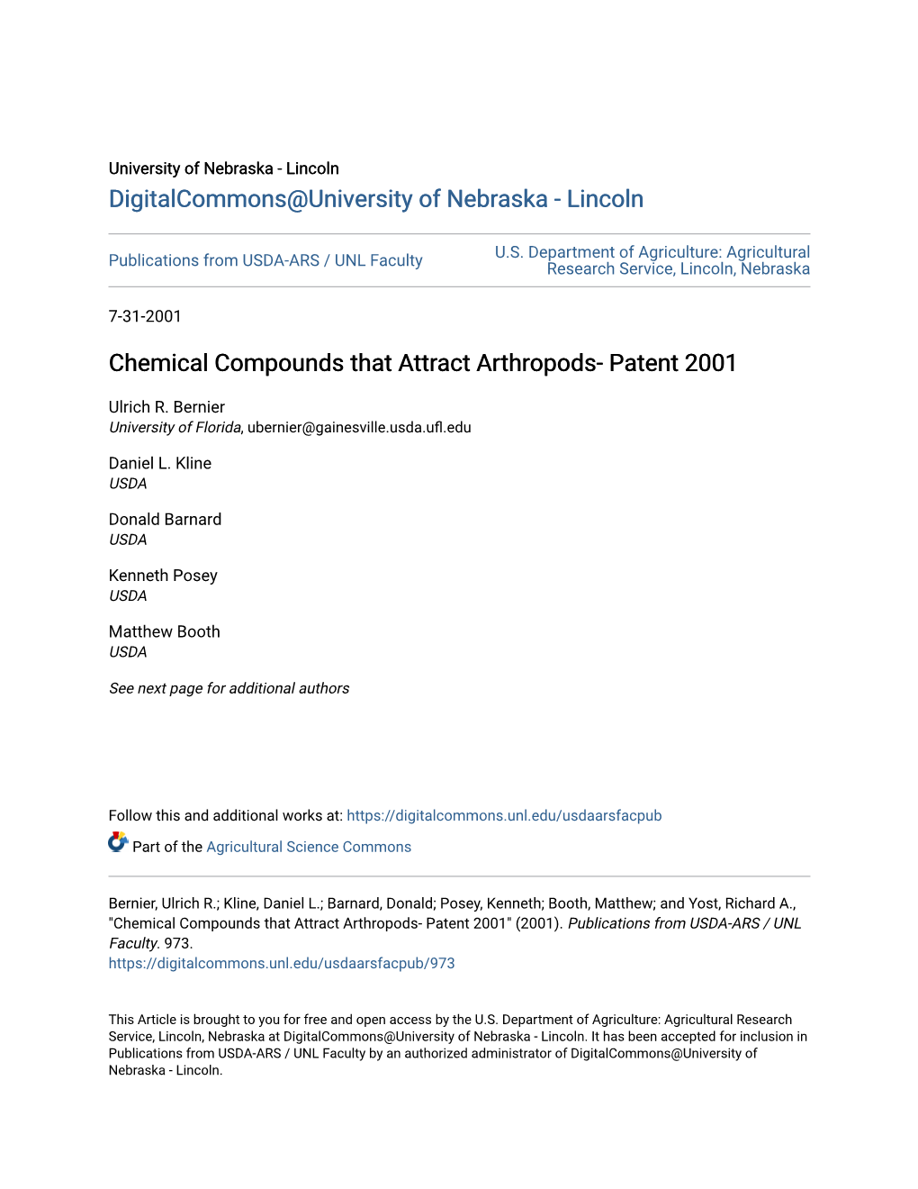 Chemical Compounds That Attract Arthropods- Patent 2001