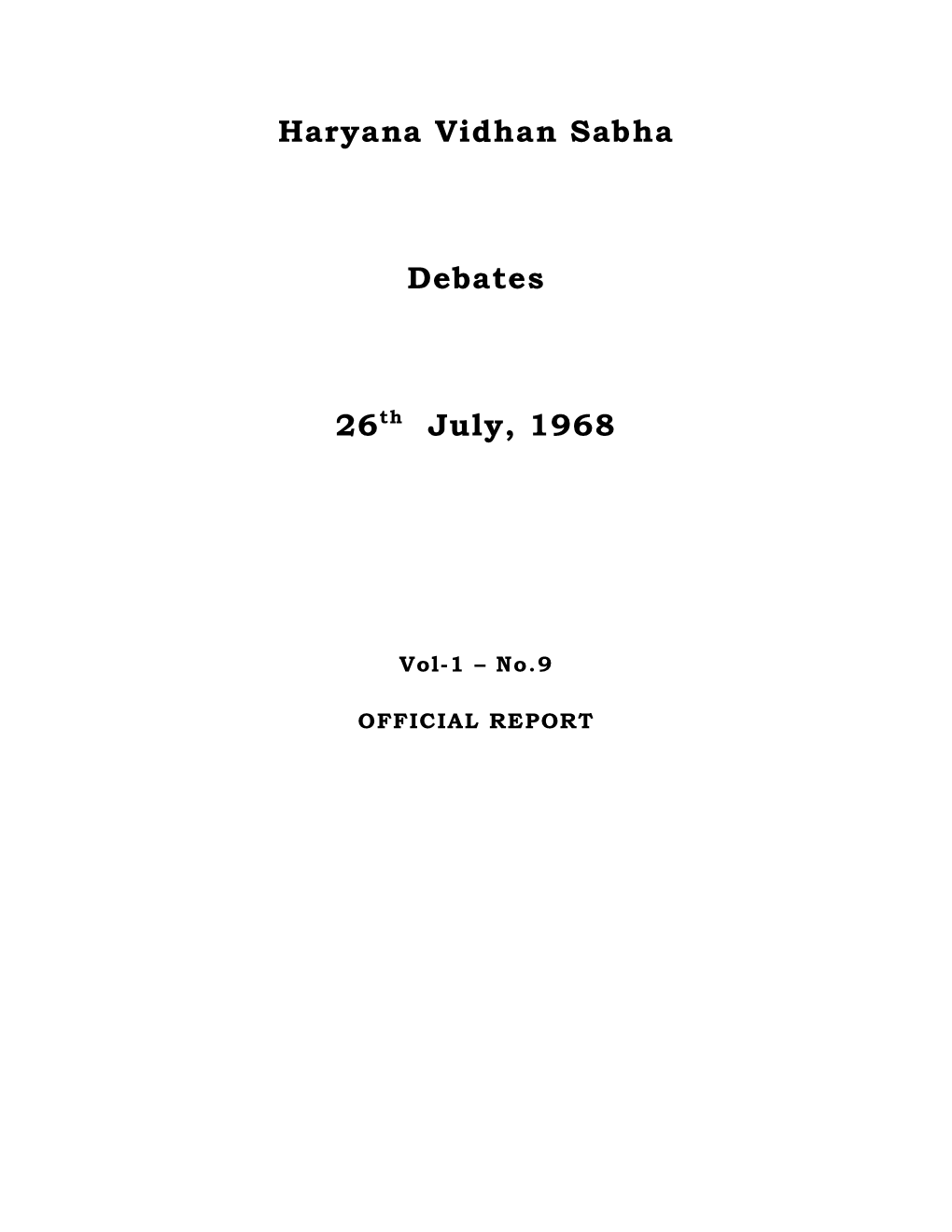 Haryana Vidhan Sabha Debates 26Th July, 1968