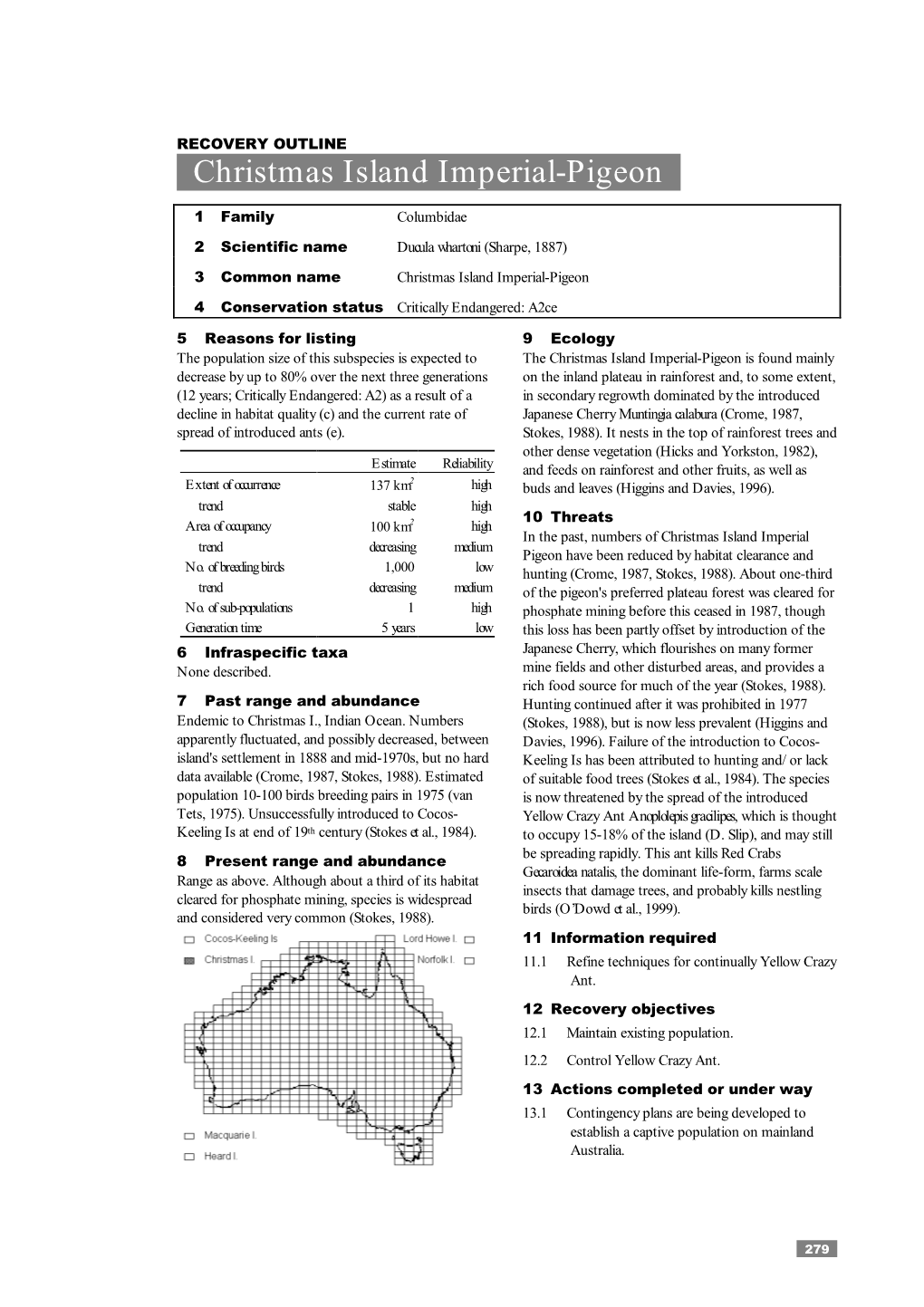 The Action Plan for Australian Birds 2000: Recovery Outline