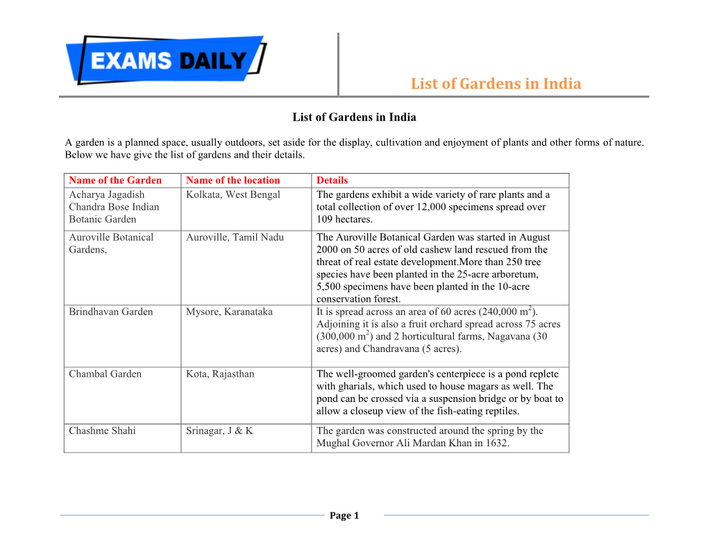 List of Gardens in India