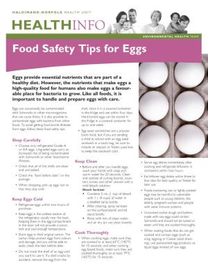 HEALTHINFO ENVIRONMENTAL HEALTH TEAM Food Safety Tips for Eggs