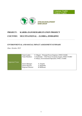 Kariba Dam Rehabilitation Project Country