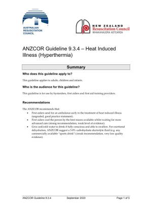 ANZCOR Guideline 9.3.4 – Heat Induced Illness (Hyperthermia)