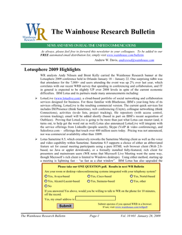 WR Bulletin Vol 10 Issue #02 28-Jan-09