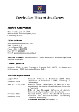 Curriculum Vitae Et Studiorum