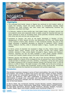 NIGERIA Fightinghunger Worldwide Borno and Yobe States Market Monitoring February 2020-ISSUE 33 Highlights