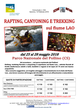 RAFTING CANYONING E TREKKING Sul Fiume