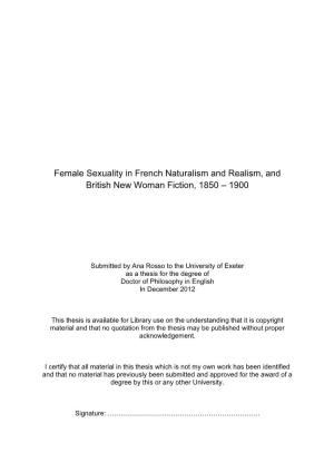 Female Sexuality in French Naturalism and Realism, and British New Woman Fiction, 1850 – 1900